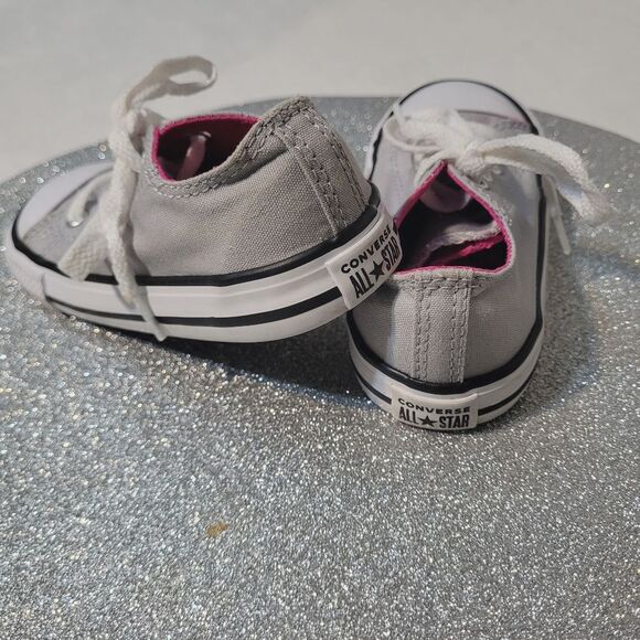 Converse All Star Double Tongue Canvas Low Top Sneakers Gray Pink Child Size 9 - Picture 3 of 11